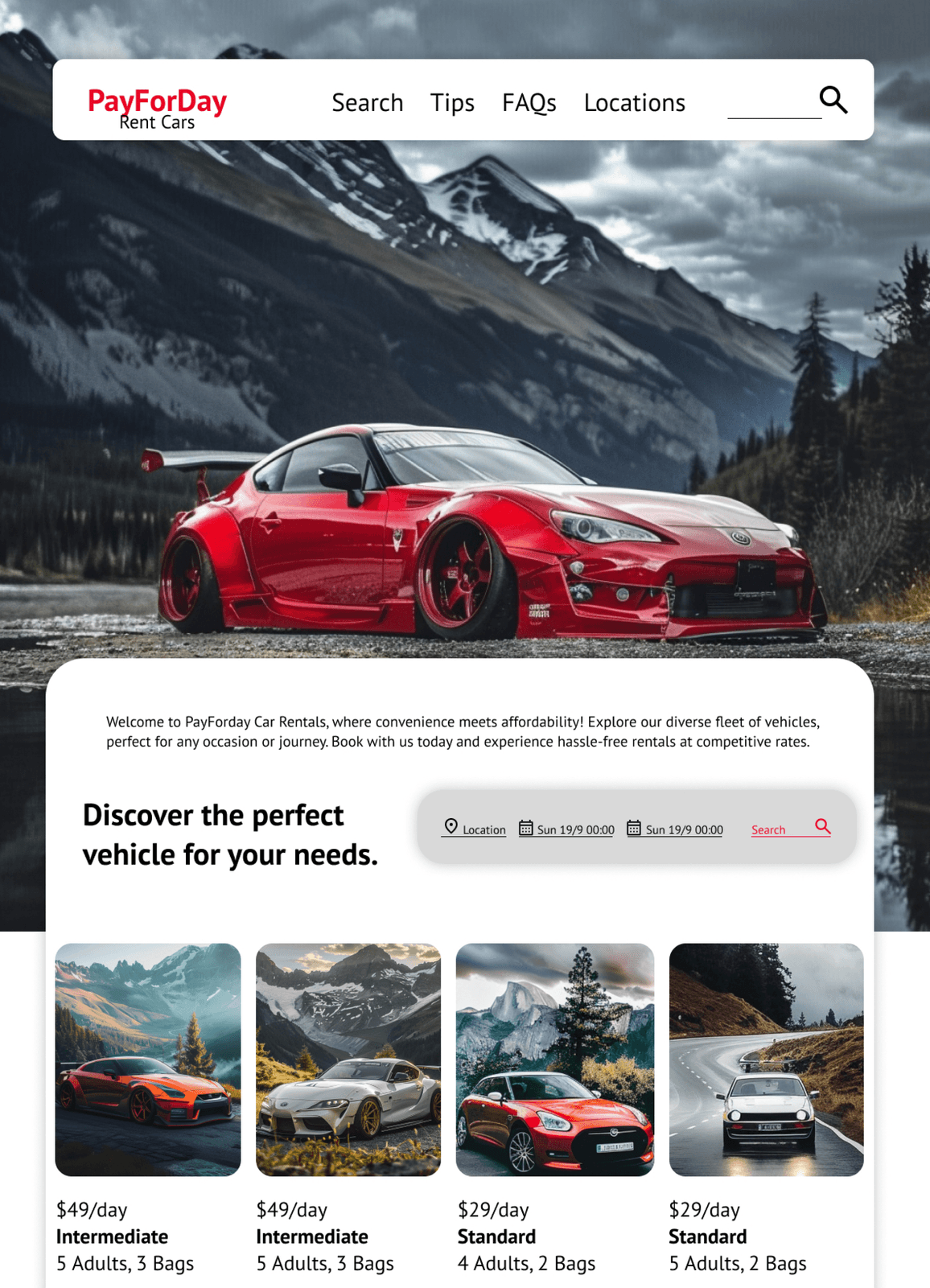 Rental Car Website Design after